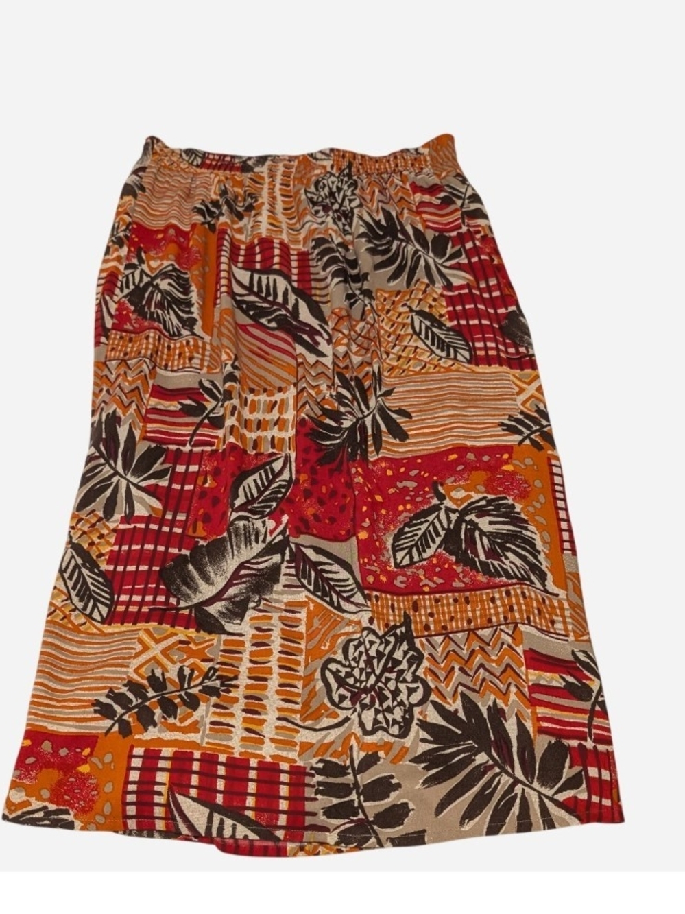 Pre-owned Patchwork Print Midi Skirt in Red & Orange - Picture 7 of 9